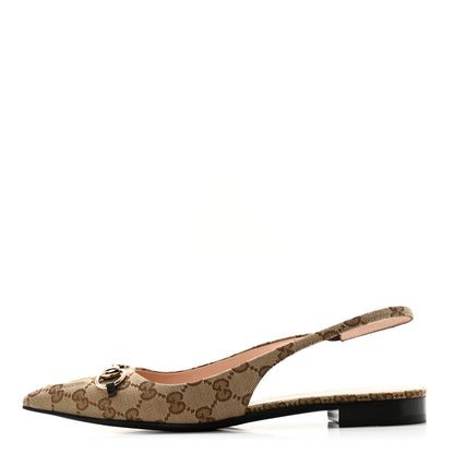 Gucci Monogram Horsebit Womens Slingback Ballet Flat 39 Beige Ebony Cocoa 1 of 11