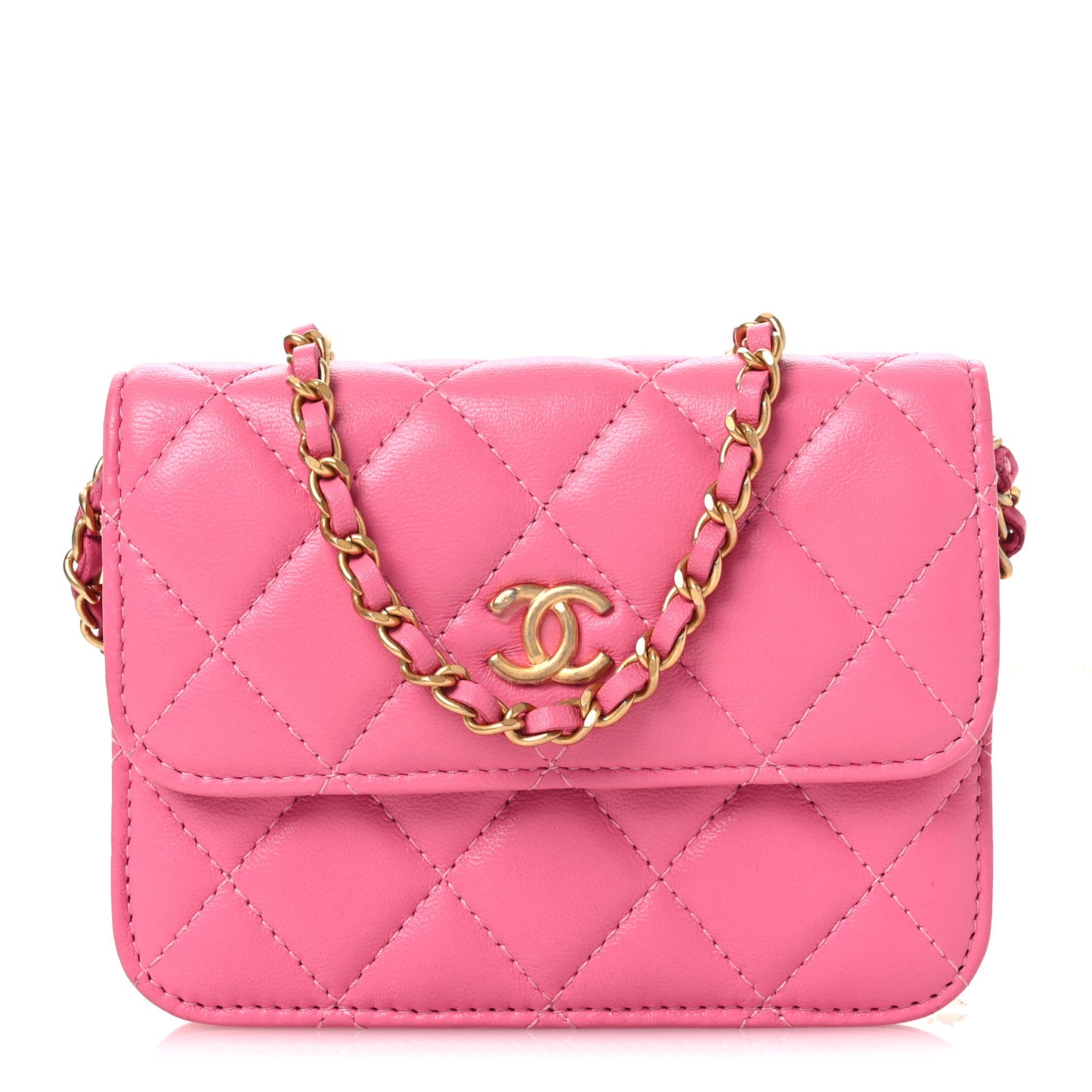 Lambskin Quilted Pearl Crush Clutch With Chain Pink