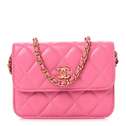 Chanel Lambskin Quilted Pearl Crush Clutch With Chain Pink 1 of 14