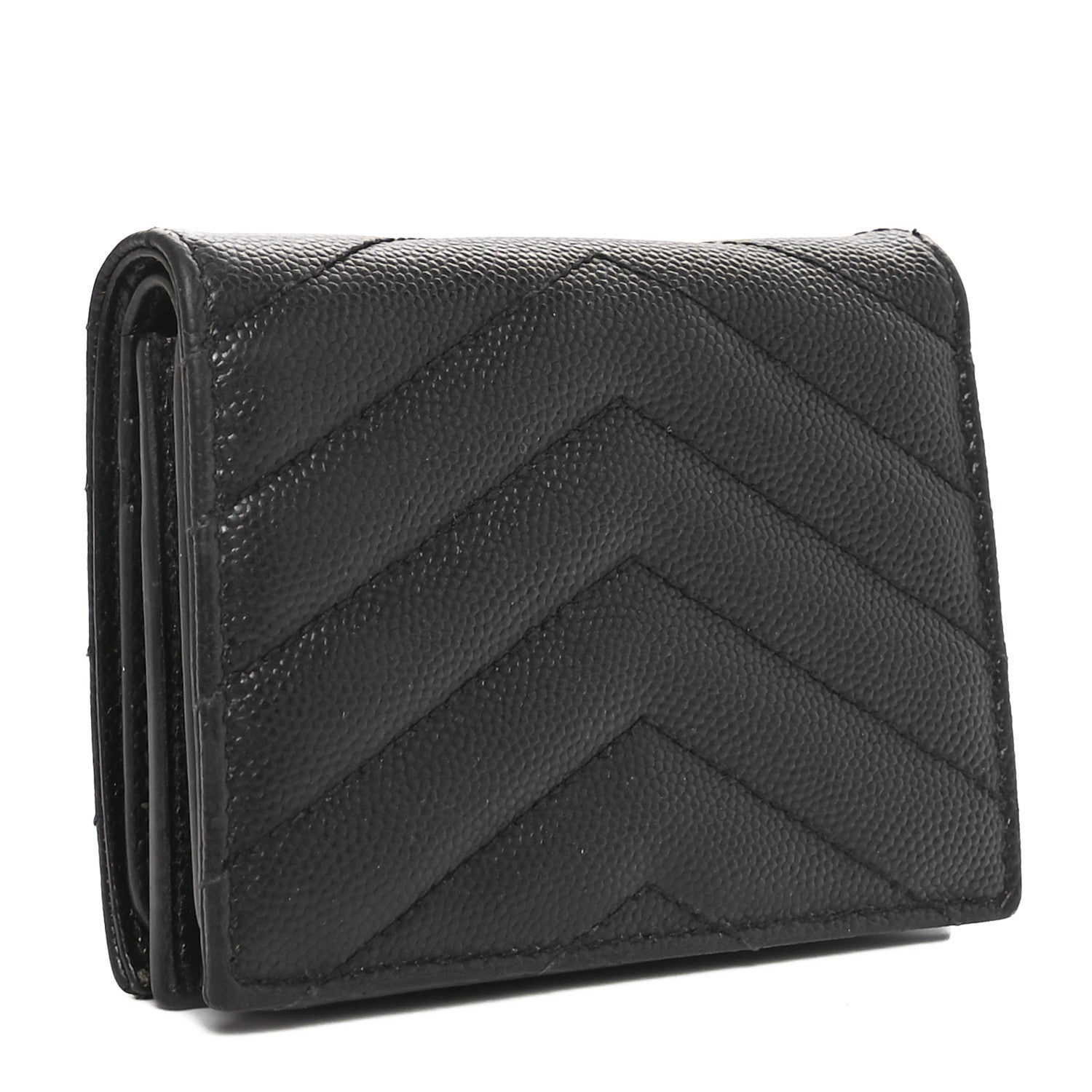 Saint Laurent Grain De Poudre Matelasse Chevron Monogram Card Case Black 3 of 9
