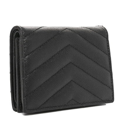 Saint Laurent Grain De Poudre Matelasse Chevron Monogram Card Case Black 3 of 9