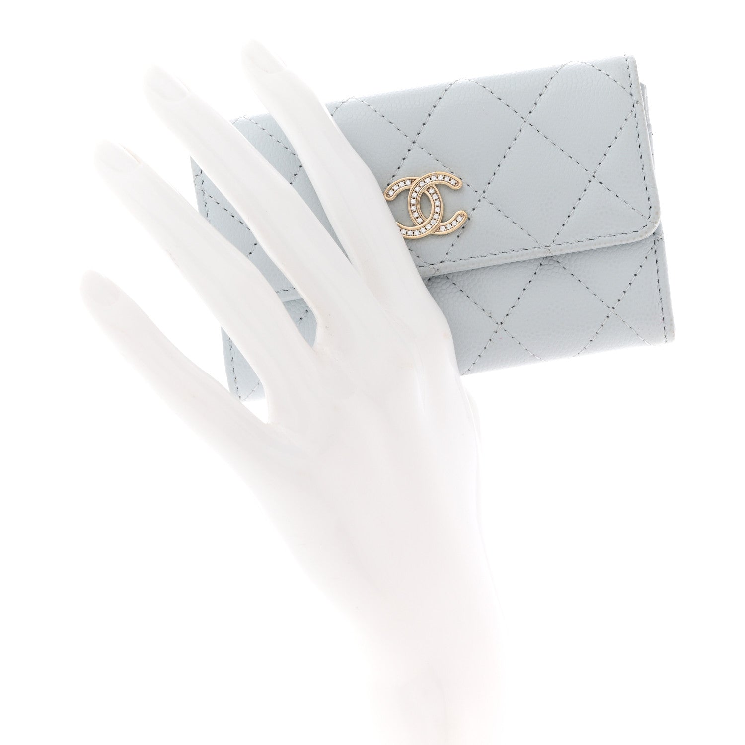 Chanel Caviar Quilted Crystal CC Flap Card Holder Light Blue 2 of 7