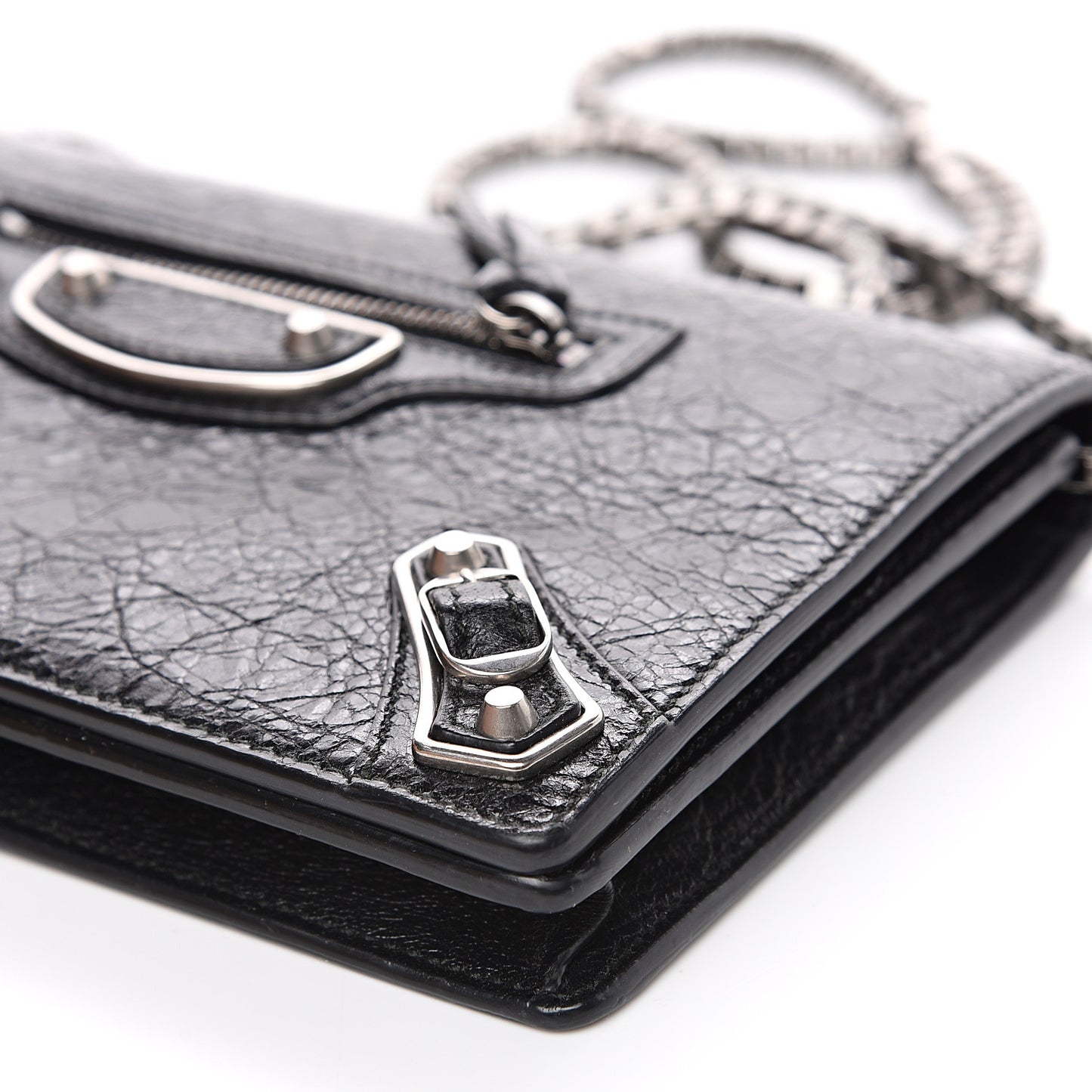 Agneau Silver Metallic Edge Hardware Wallet On Chain Black