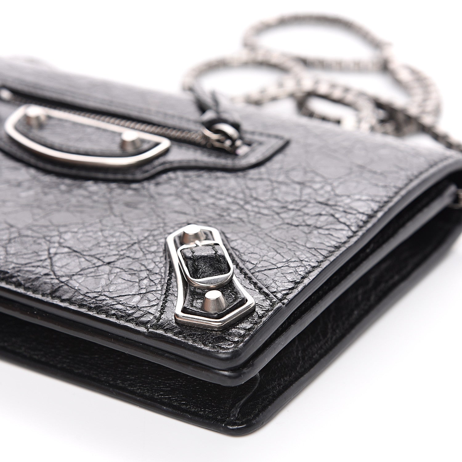 Balenciaga Agneau Silver Metallic Edge Hardware Wallet On Chain Black 8 of 9
