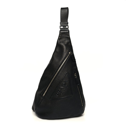 Prada Vitello Daino Logo Embossed Cross Sling Backpack Black 1 of 9