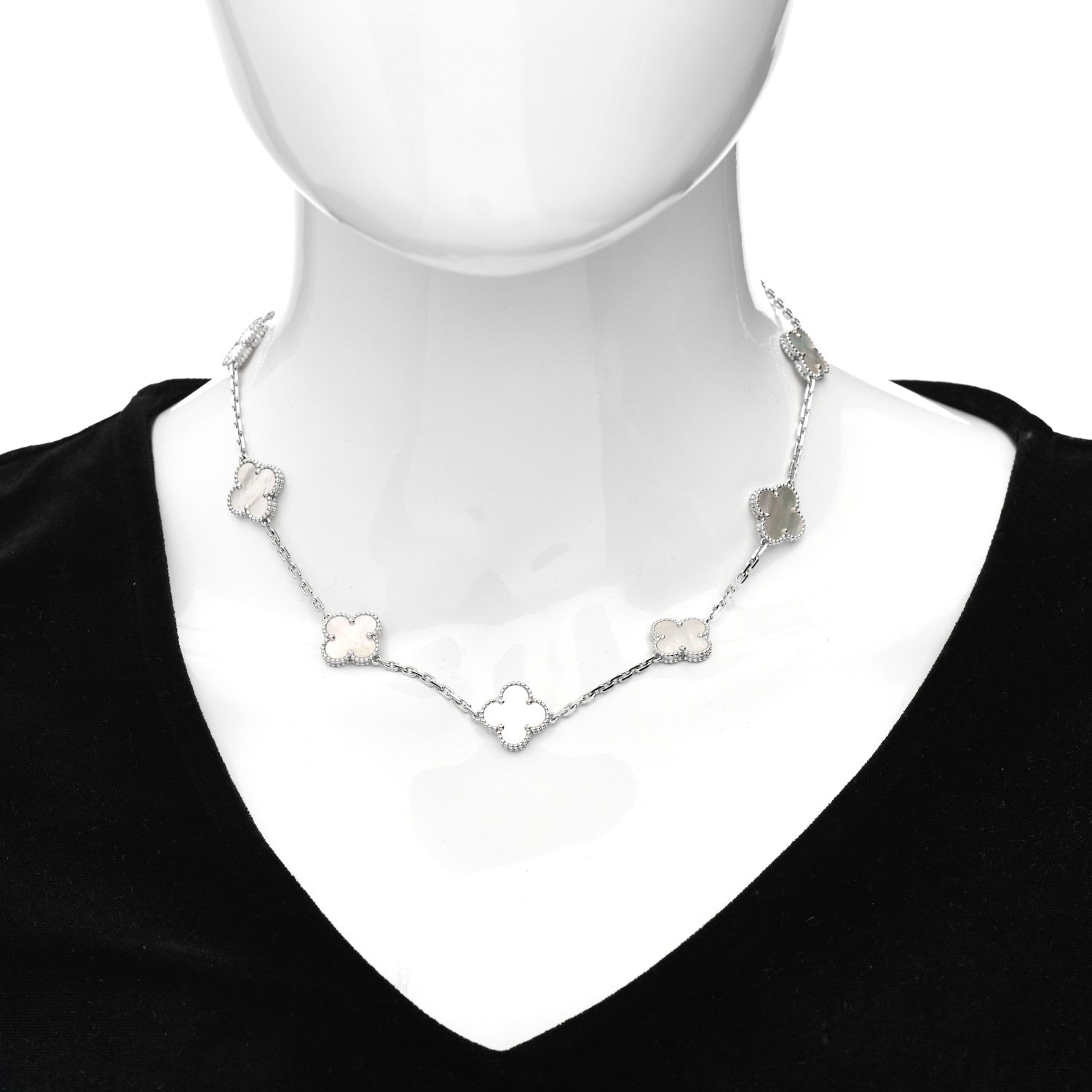 Van Cleef & Arpels 18K White Gold Mother of Pearl 10 Motifs Vintage Alhambra Necklace 2 of 5