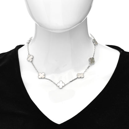 Van Cleef & Arpels 18K White Gold Mother of Pearl 10 Motifs Vintage Alhambra Necklace 2 of 5