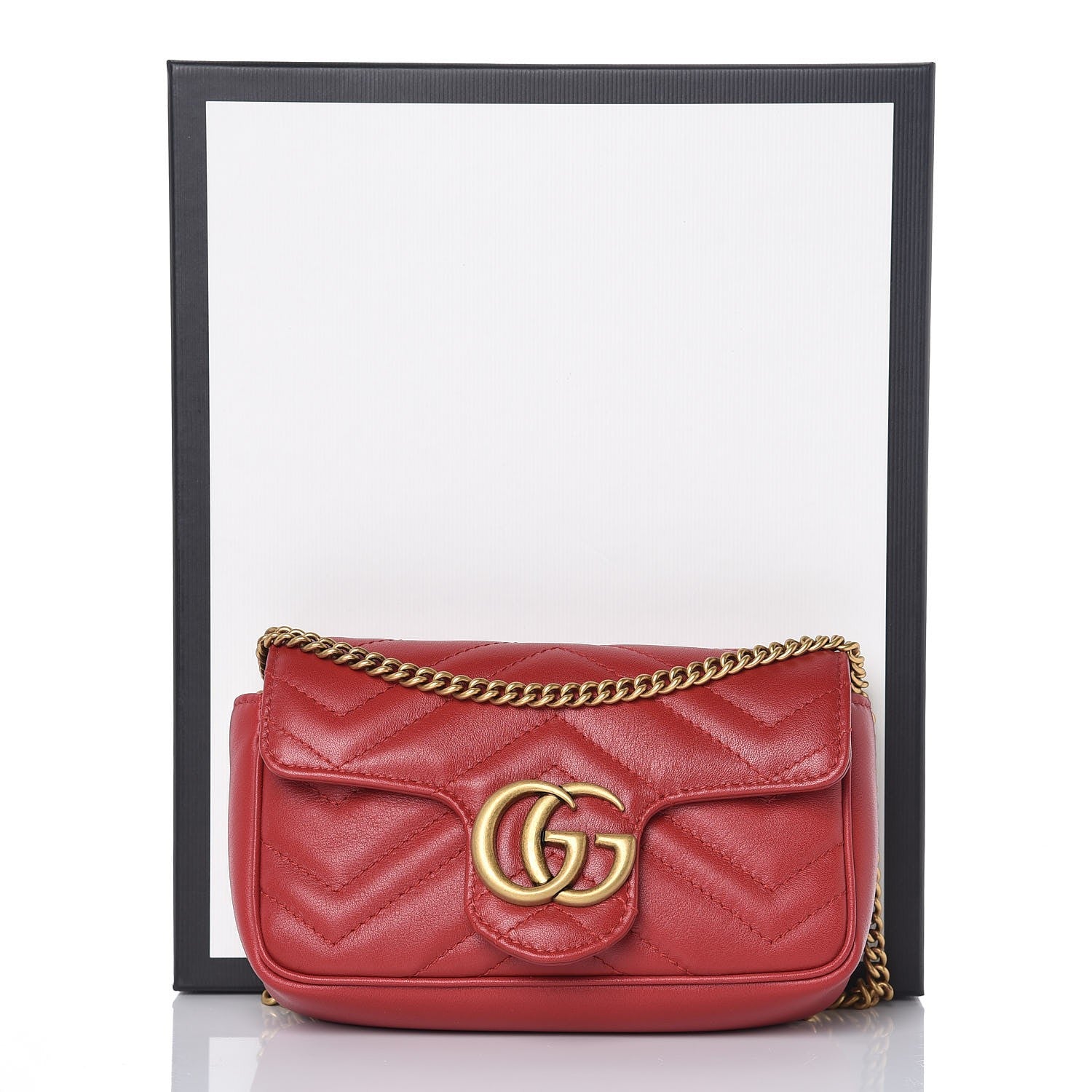 Gucci Calfskin Matelasse Super Mini GG Marmont Shoulder Bag Hibiscus Red 8 of 8