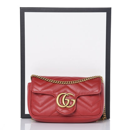 Gucci Calfskin Matelasse Super Mini GG Marmont Shoulder Bag Hibiscus Red 8 of 8