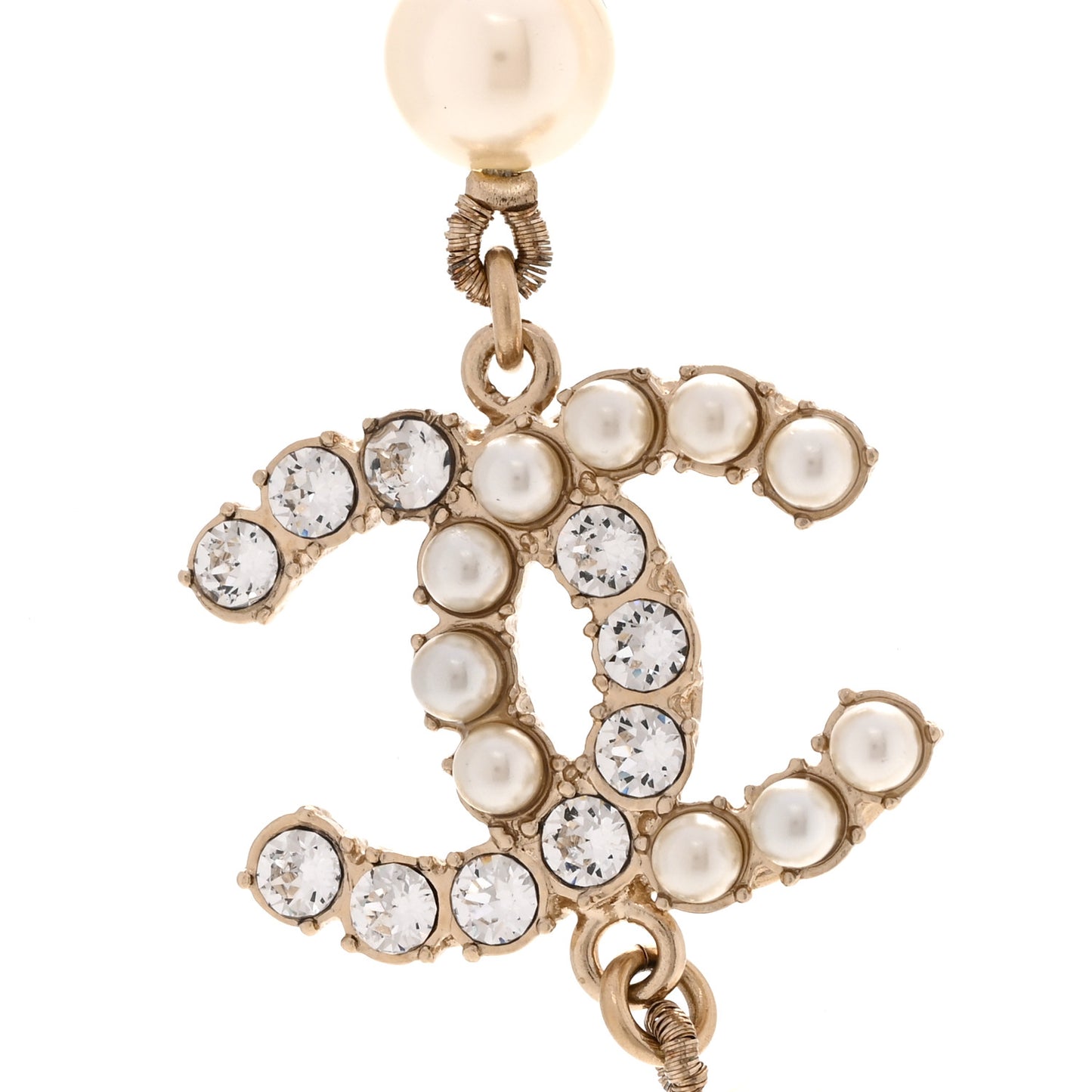 Pearl Baguette Crystal CC Long Necklace Gold