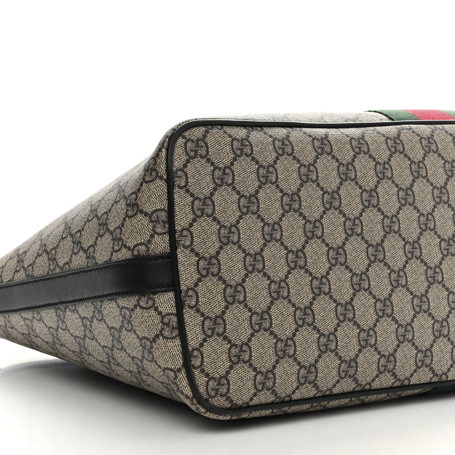 GG Supreme Monogram Web Medium Zippered Tote Beige Black