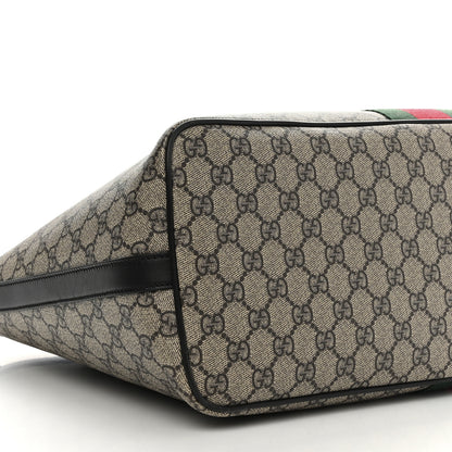 Gucci GG Supreme Monogram Web Medium Zippered Tote Beige Black 9 of 11