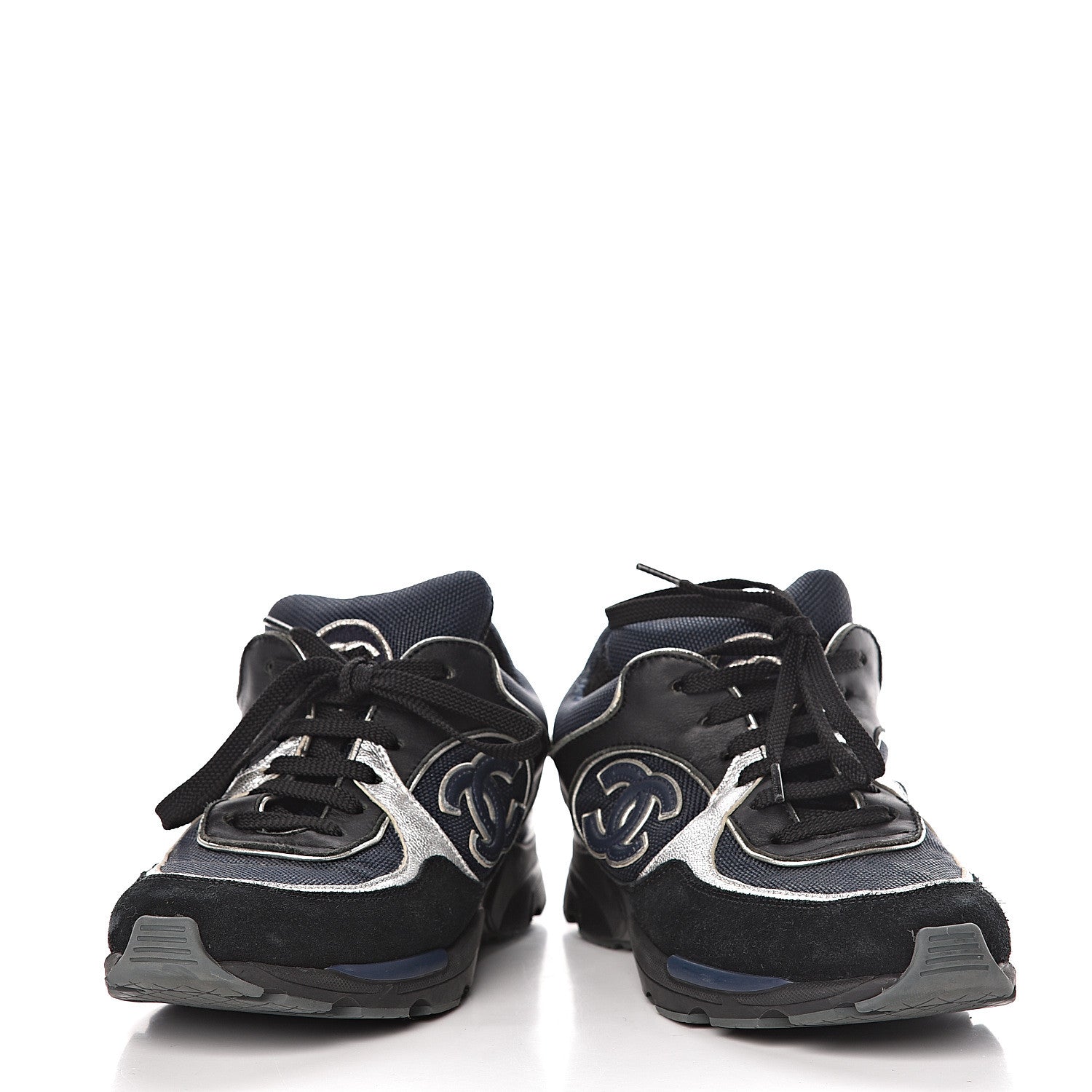 Chanel Suede Calfskin CC Sneakers 36.5 Black Navy 6 of 9