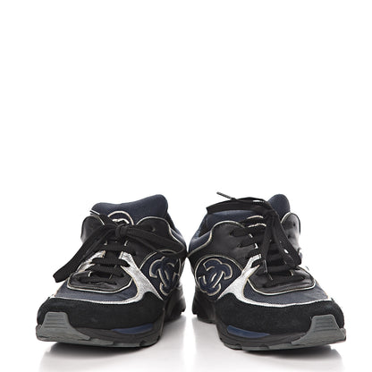 Chanel Suede Calfskin CC Sneakers 36.5 Black Navy 6 of 9