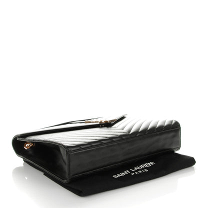 Saint Laurent Smooth Calfskin Matelasse Chevron Large Monogram Satchel Black 3 of 12