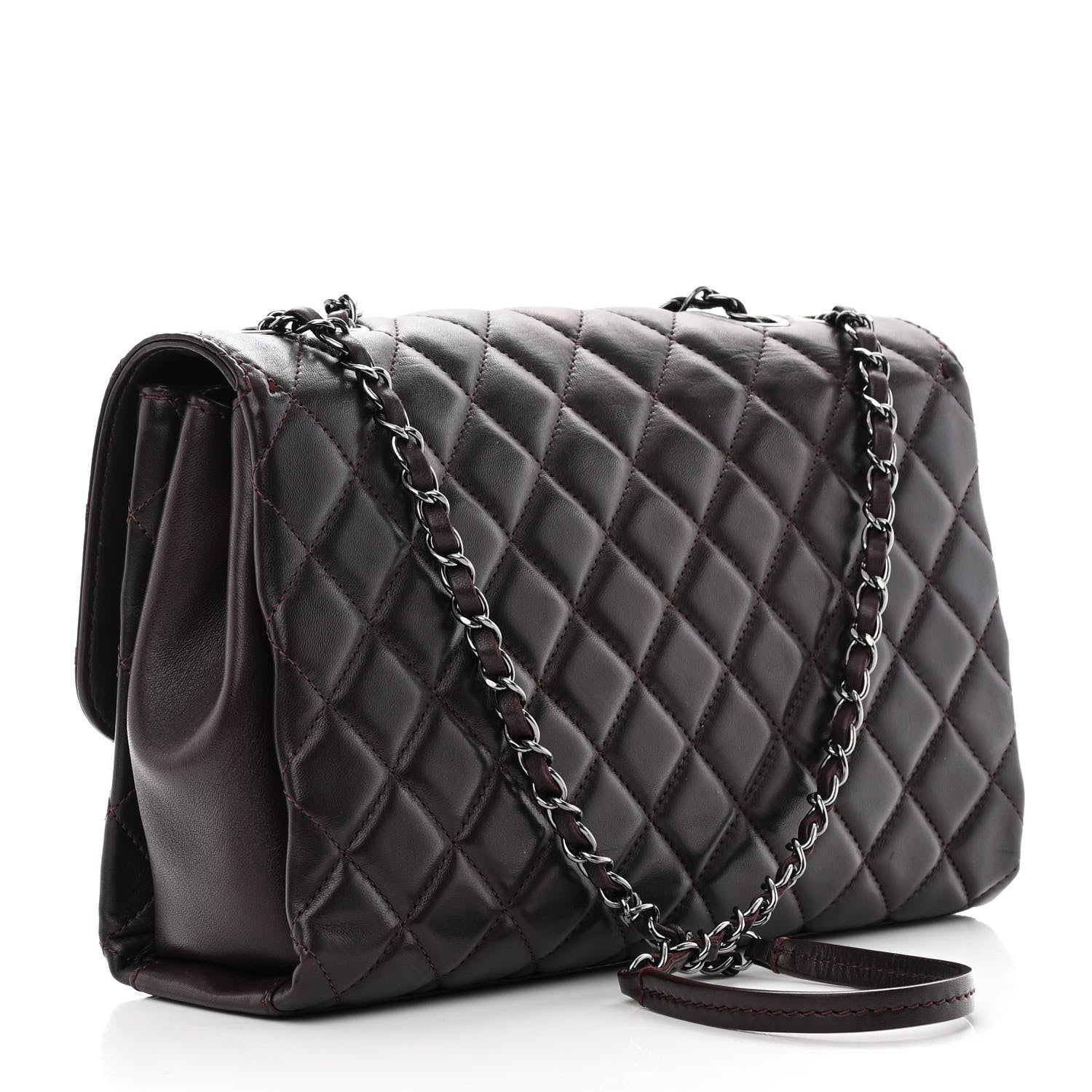 Chanel Lambskin Quilted Jumbo Coco Loop Flap Burgundy 3 of 14