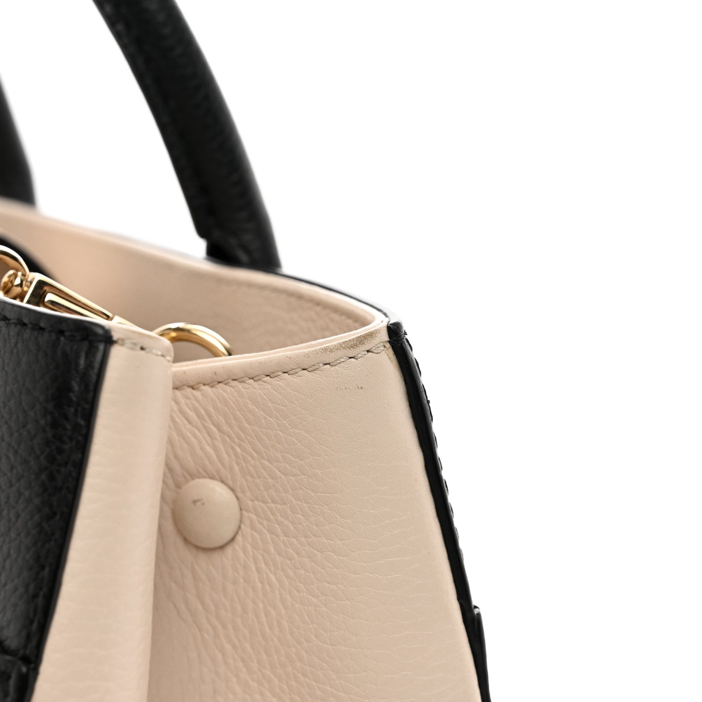 Grained Calfskin Small Bi-Color Neo Executive Shopper Tote Black Beige