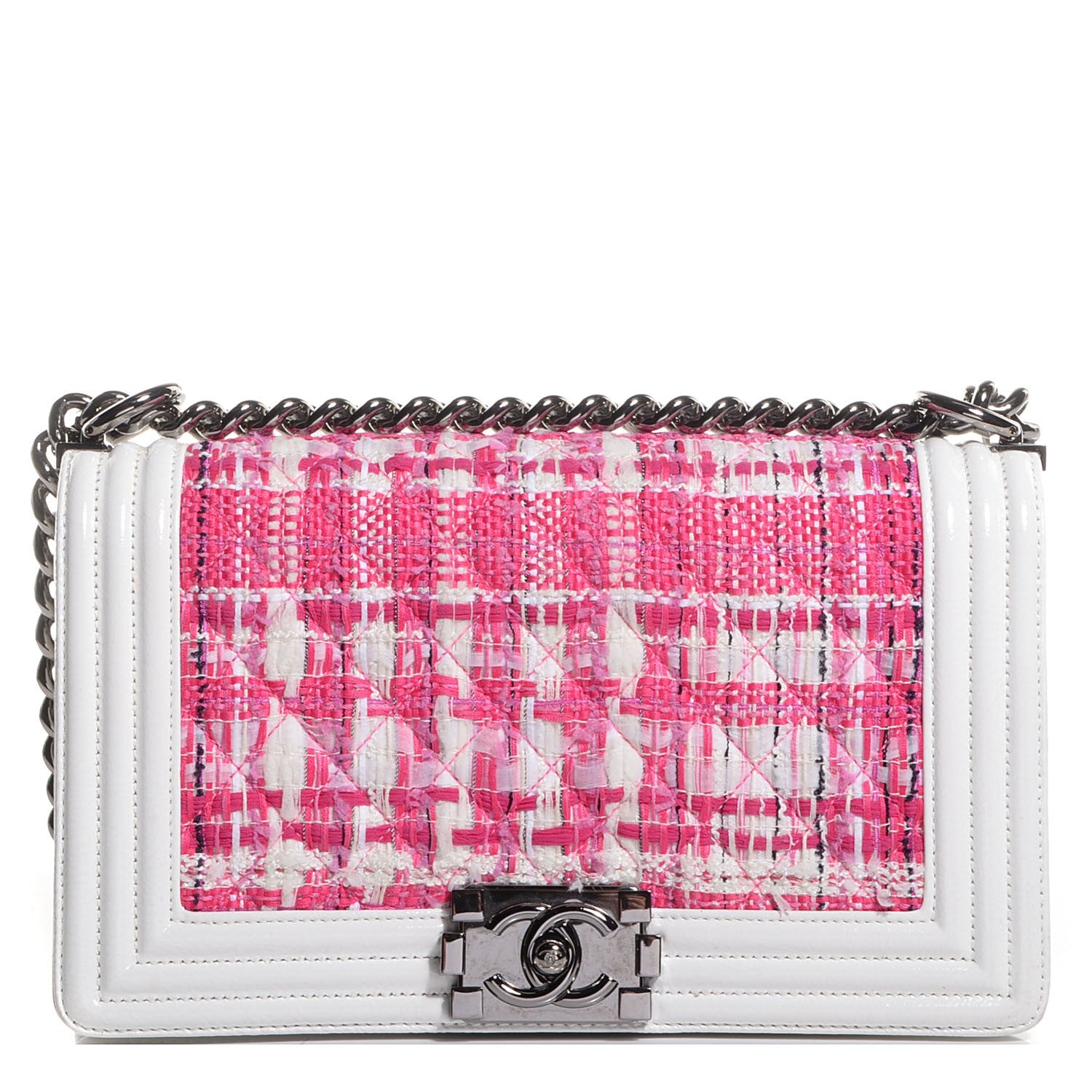 Chanel Patent Tweed Medium Boy Flap White 1 of 8