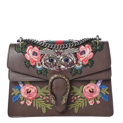Gucci Calfskin Web Owl Embroidered Medium Dionysus Shoulder Bag New Acero Multicolor 1 of 9