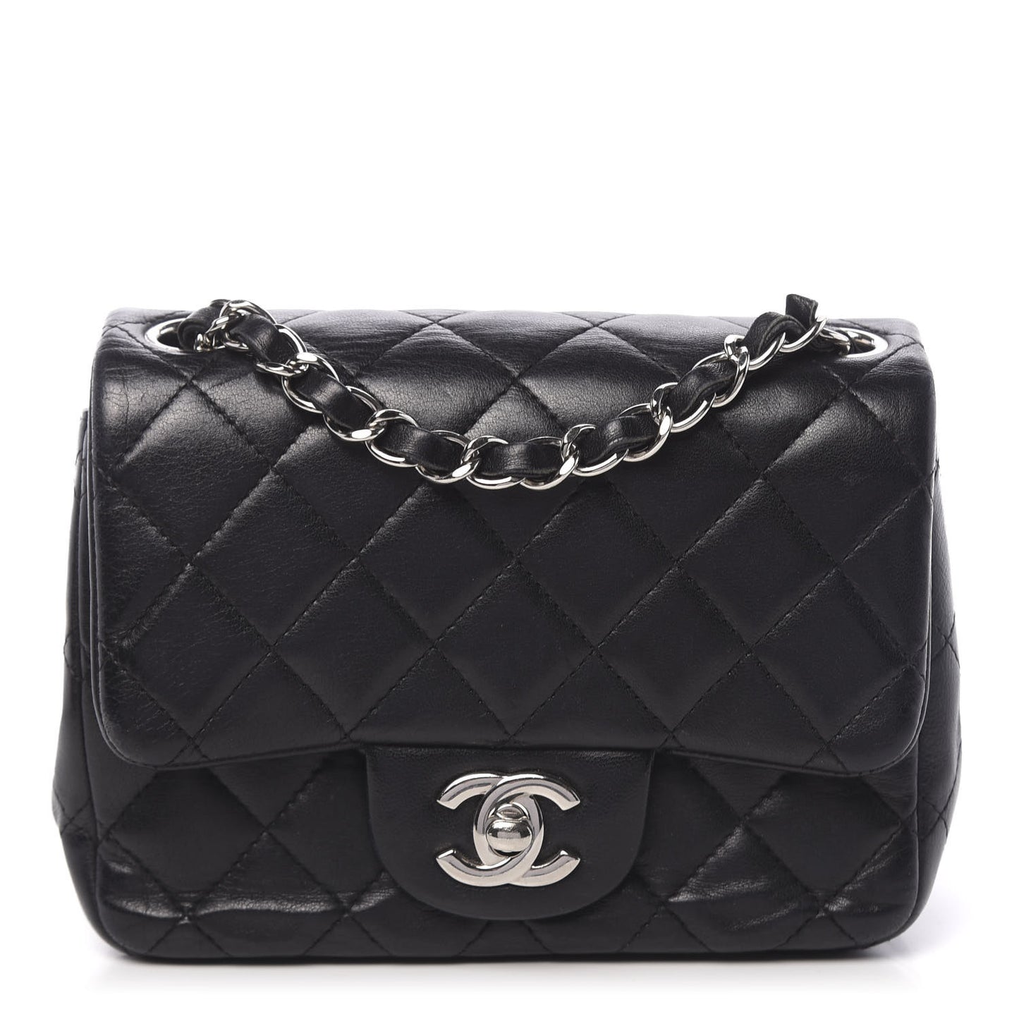 Lambskin Quilted Mini Square Flap Black