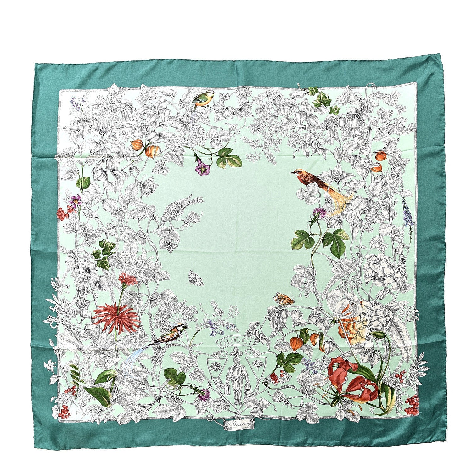 Gucci Silk Twill Wondergardenia Square Scarf Emerald 1 of 3