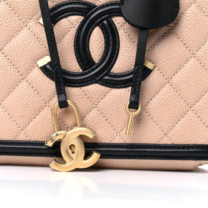 Chanel Caviar Quilted Medium CC Filigree Vanity Case Beige Black 12 of 13