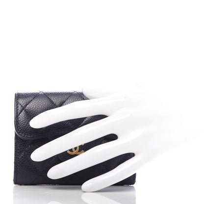 Chanel Caviar Quilted Flap Card Holder Wallet Navy Blue 2 of 8