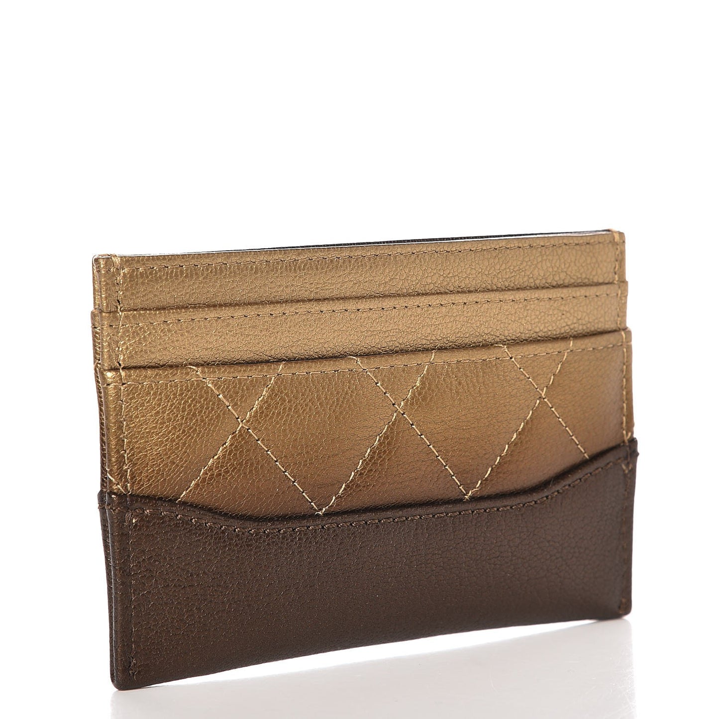 Metallic Goatskin Quilted Gabrielle Card Holder Bronze