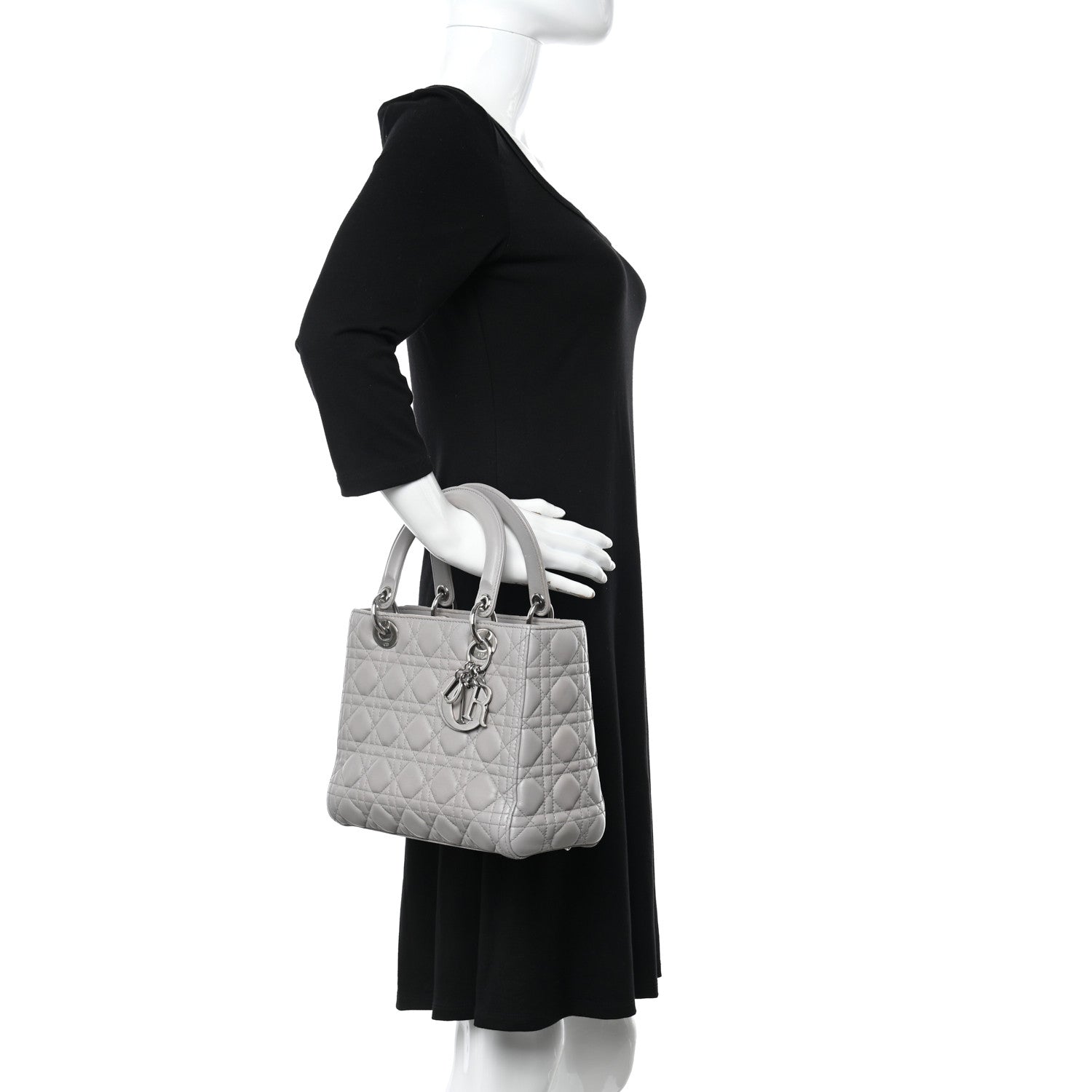 Christian Dior Lambskin Cannage Medium Lady Dior Grey 2 of 16