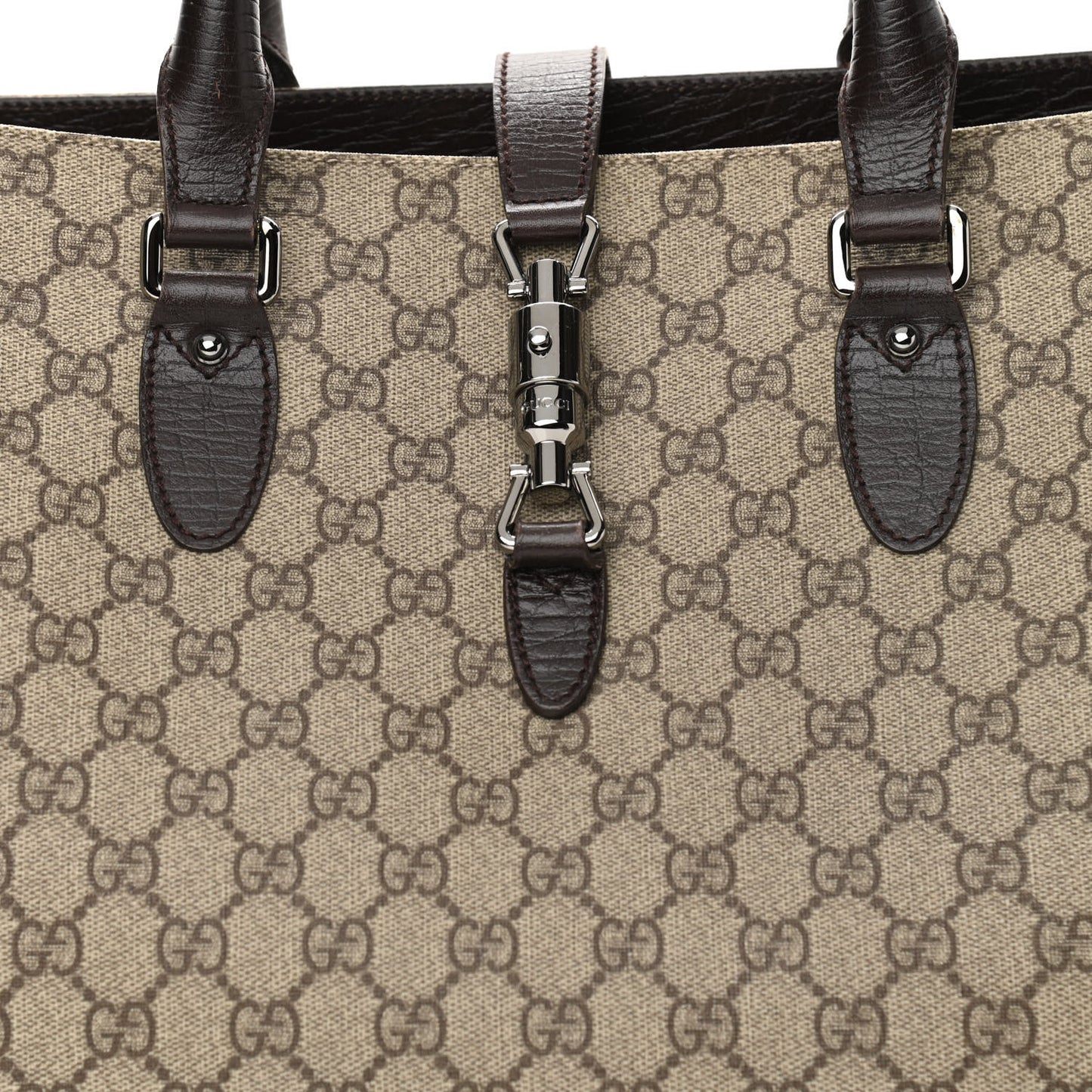GG Plus Monogram Piston Lock Tote Dark Brown