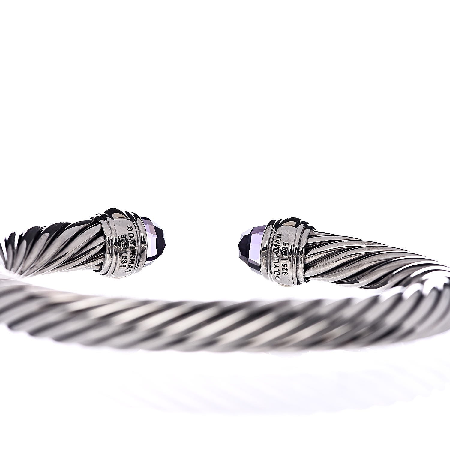 David Yurman Sterling Silver 14K Yellow Gold Amethyst 7mm Cable Classics Bracelet 4 of 5