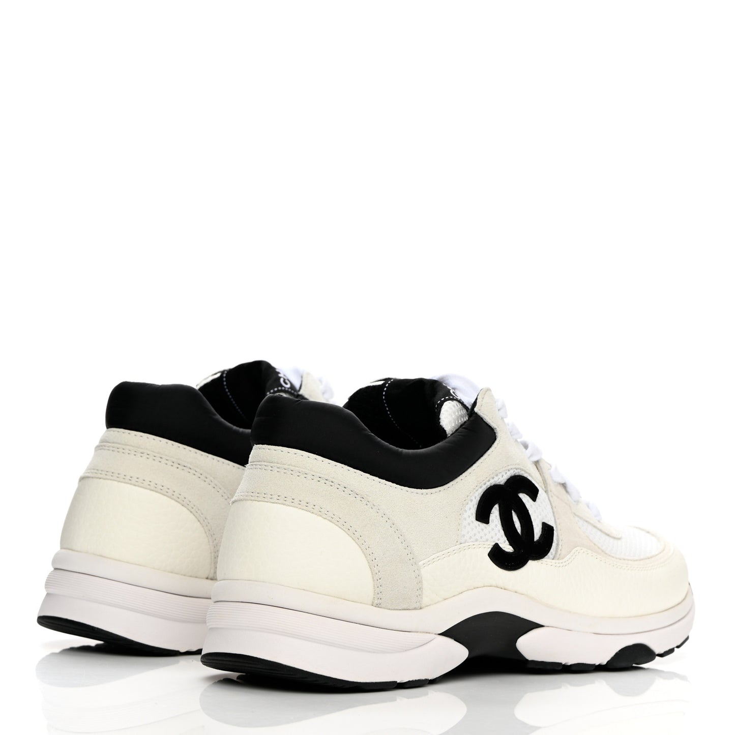 Mesh Suede Calfskin Grained Calfskin Womens CC Sneakers 41 White Black