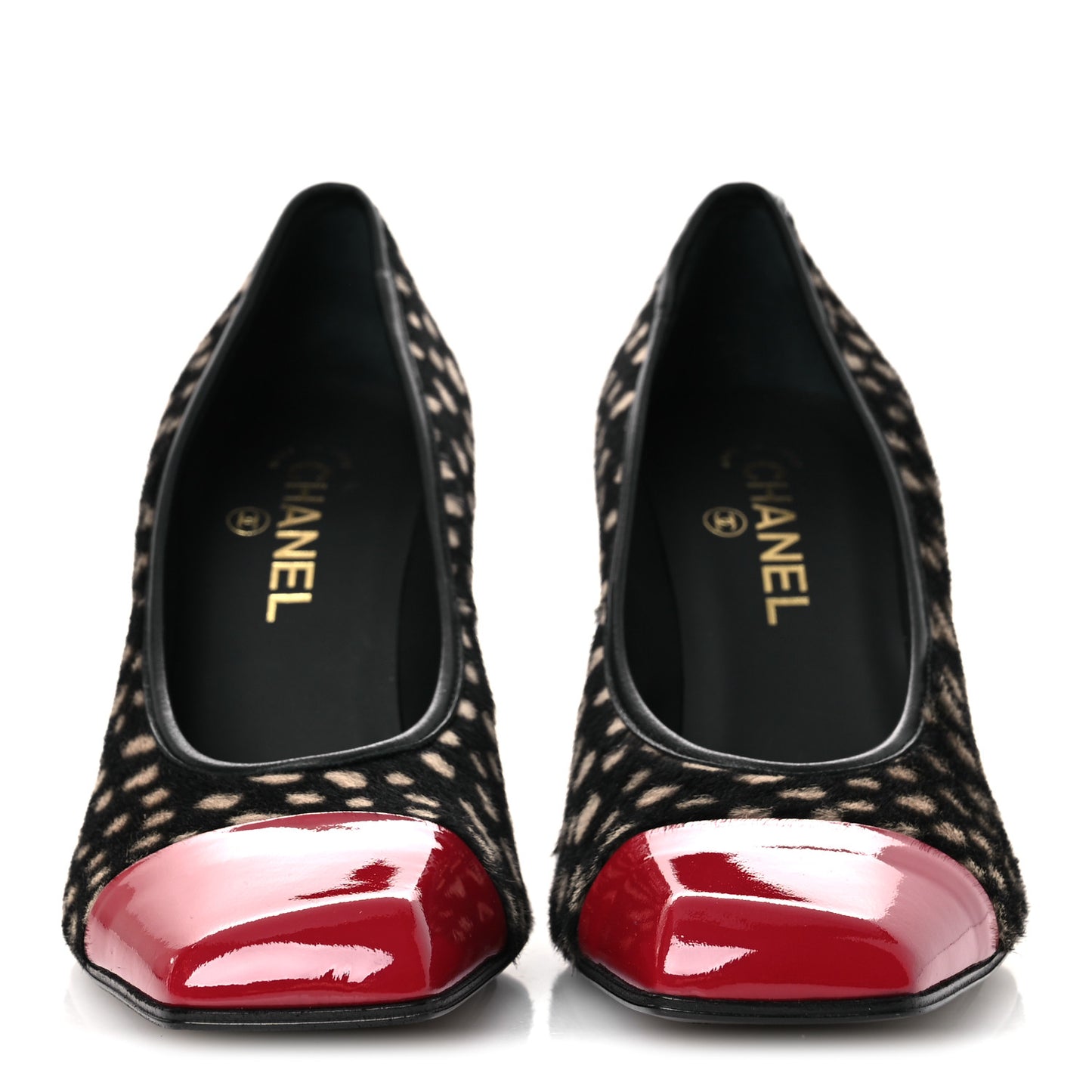 Pony Hair Lambskin Patent Cap Toe Pumps 40 Black White Dark Red