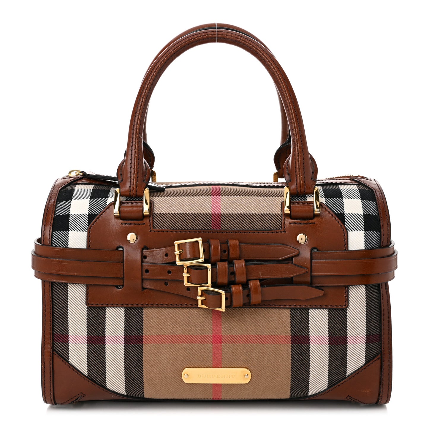 House Check Bridle Calfskin Medium Alchester Bowling Bag Dark Tan