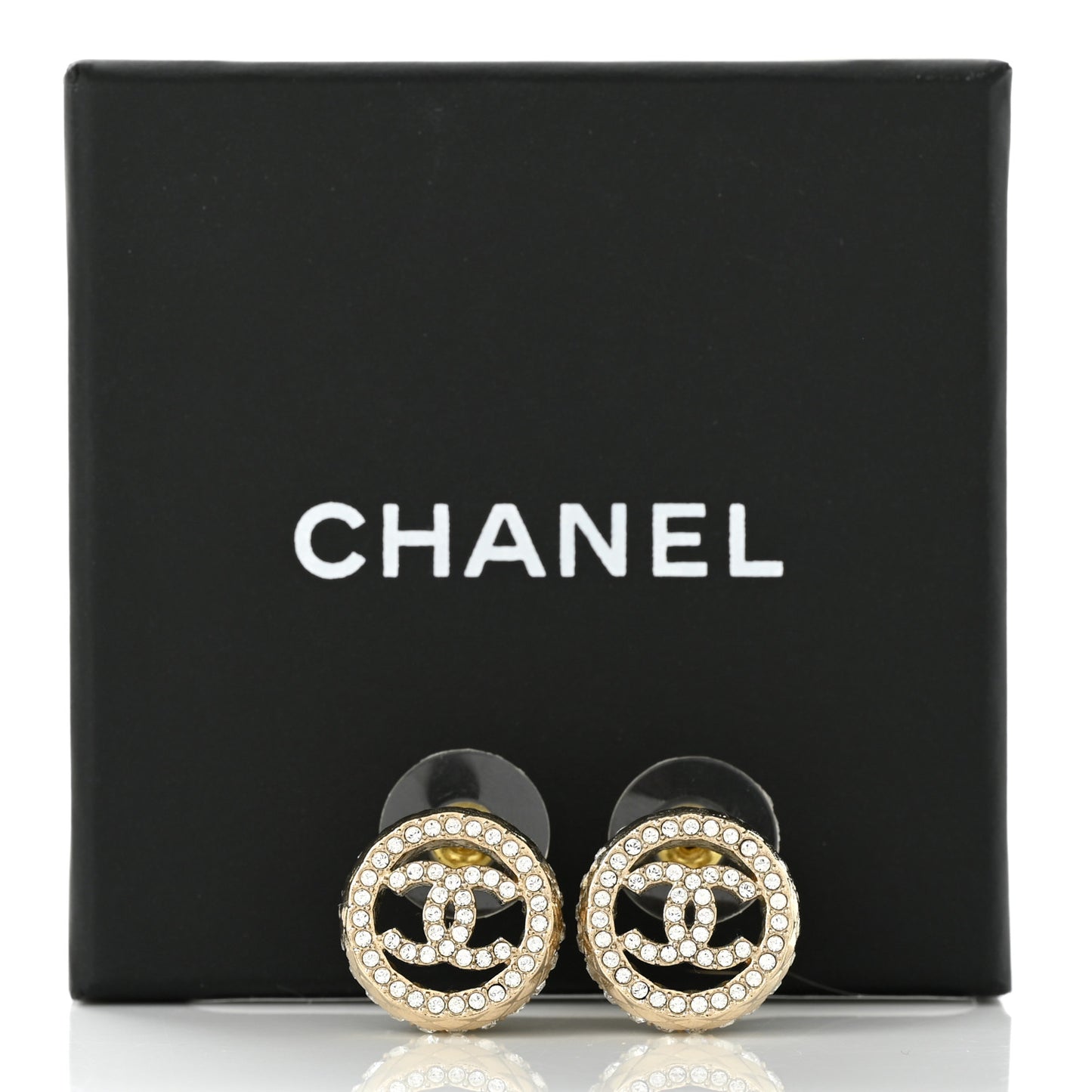 Crystal CC Round Earrings Gold