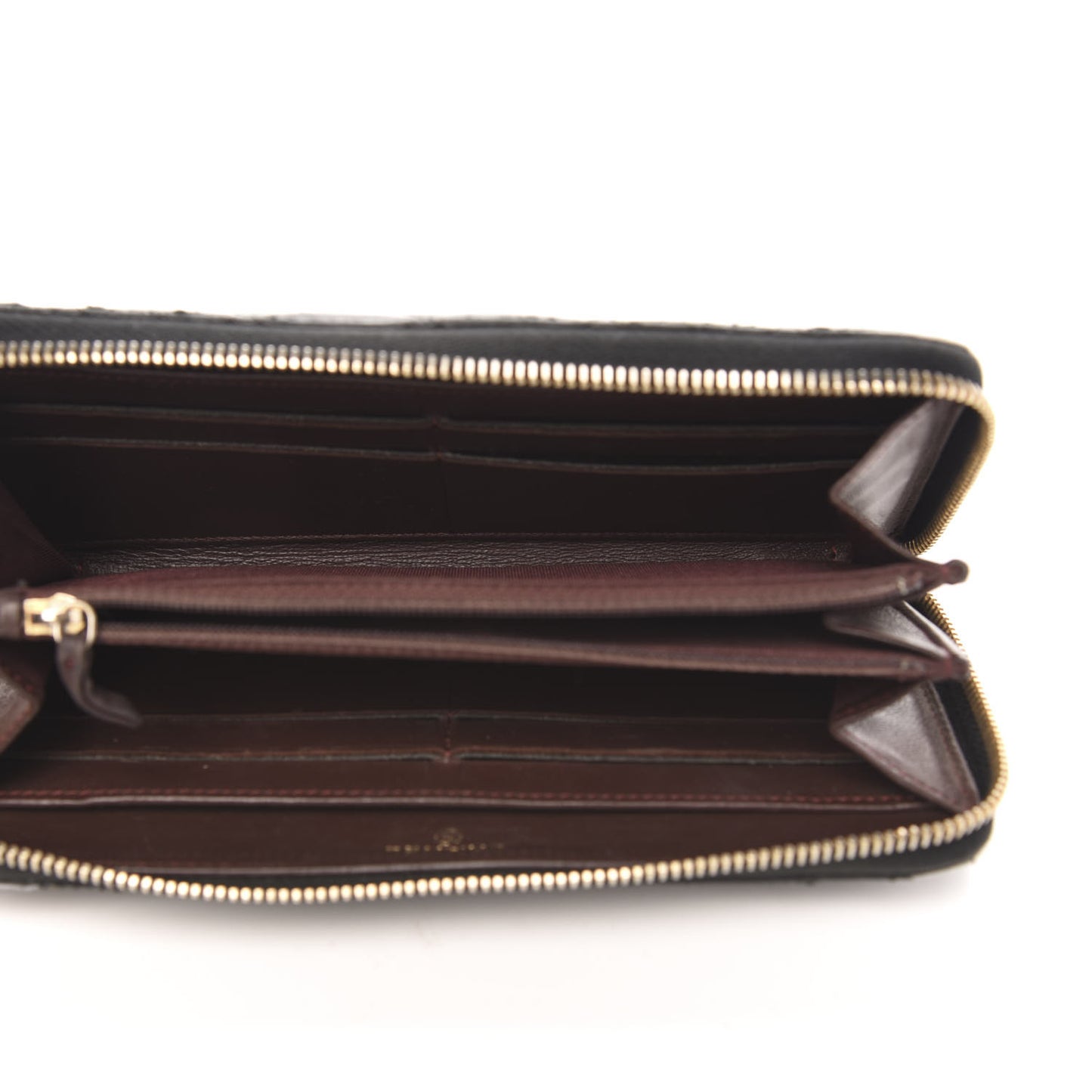 Lambskin Quilted Large Gusset Zip Around Wallet Black