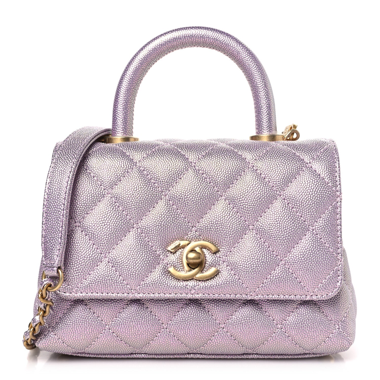 Chanel Metallic Caviar Quilted Extra Mini Coco Handle Flap Light Pink 1 of 9