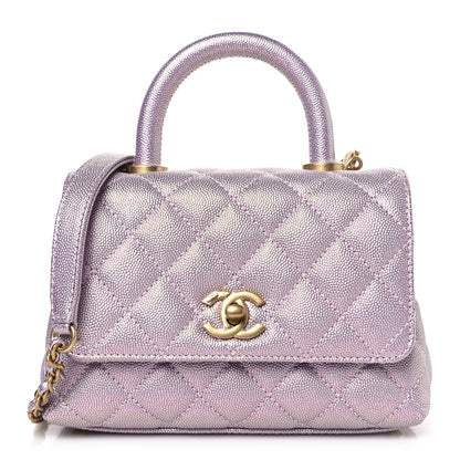 Chanel Metallic Caviar Quilted Extra Mini Coco Handle Flap Light Pink 1 of 9