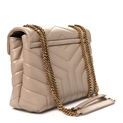 Saint Laurent Calfskin Y Quilted Monogram Small Loulou Chain Satchel Dark Beige 3 of 11