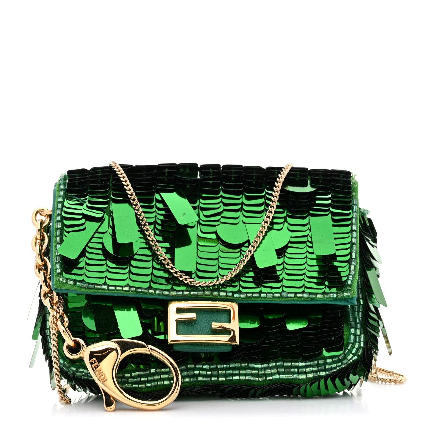 Fendi Sequin Paillettes Shiny Nappa Sex and the City Nano Baguette Belt Charm Green 1 of 7