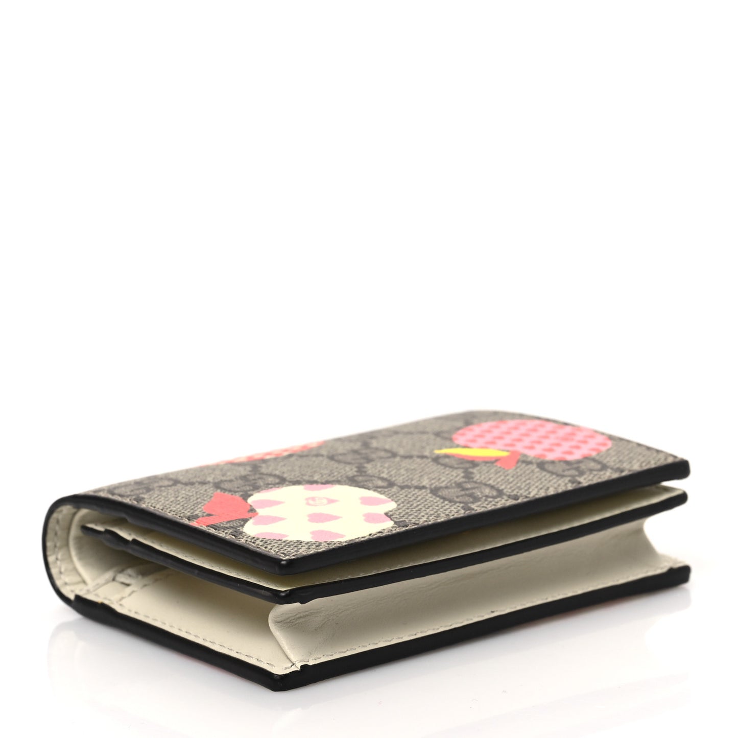 GG Supreme Monogram Les Pommes Card Case Wallet Beige Multicolor Mystic White