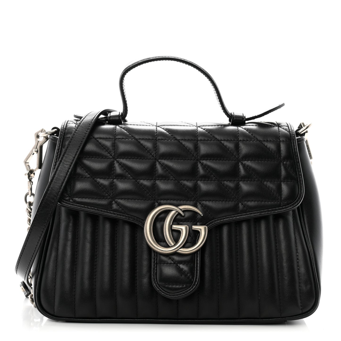Calfskin Matelasse Aria Small GG Marmont Top Handle Shoulder Bag Black