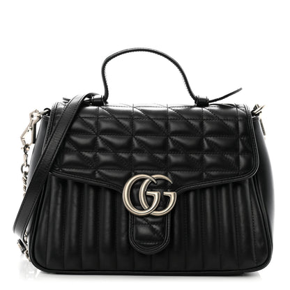 Gucci Calfskin Matelasse Aria Small GG Marmont Top Handle Shoulder Bag Black 1 of 15