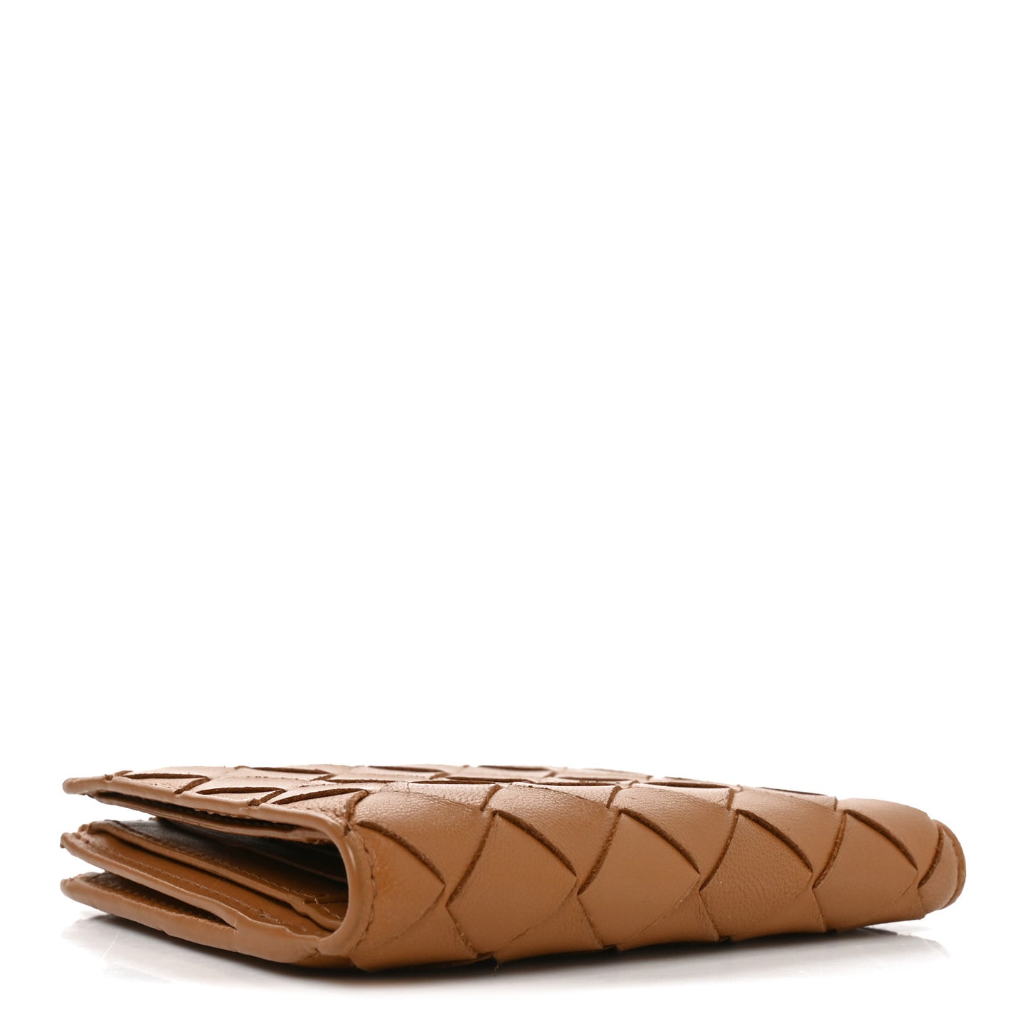 Nappa Intrecciato Small Bi-Fold Zip Wallet Caramel