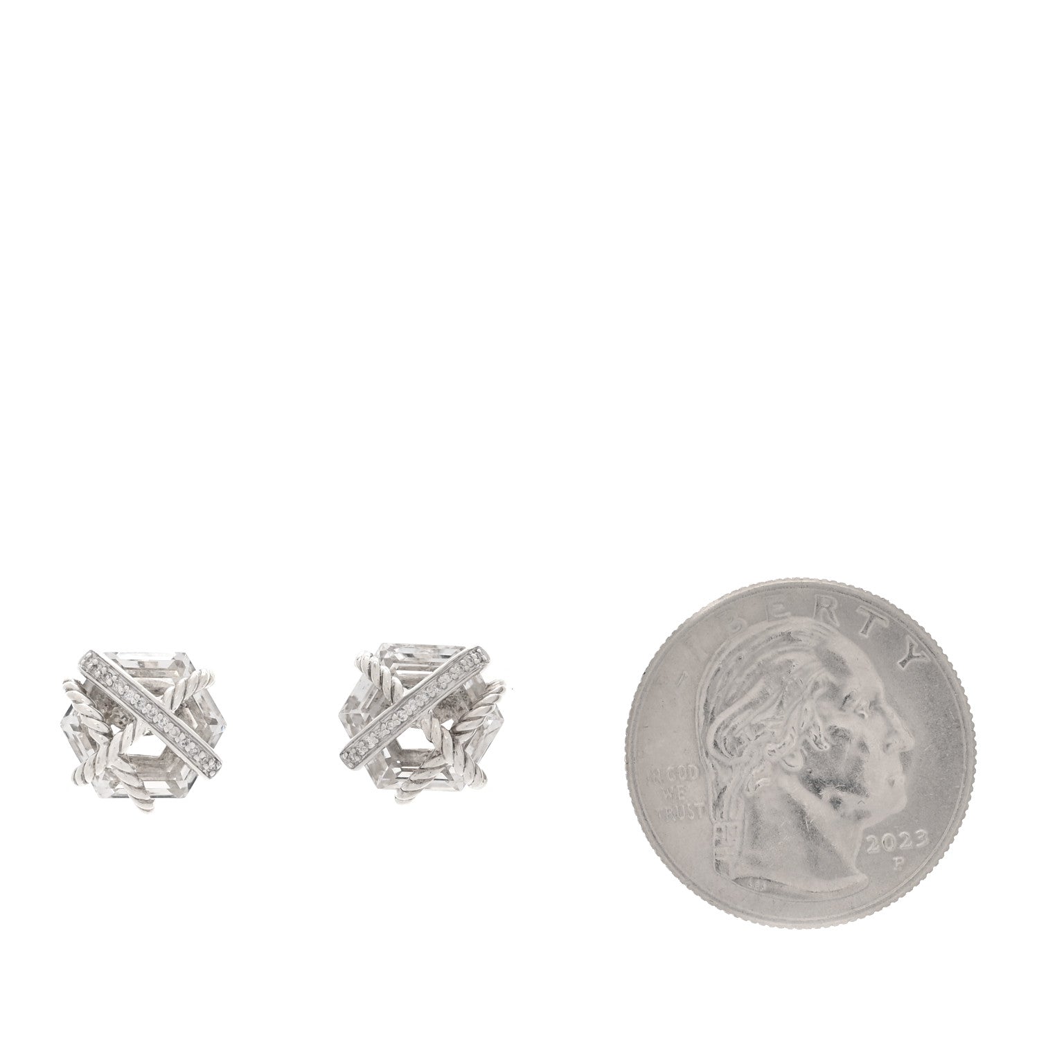 David Yurman Sterling Silver Diamond Crystal 10mm Cable Wrap Earrings 2 of 4