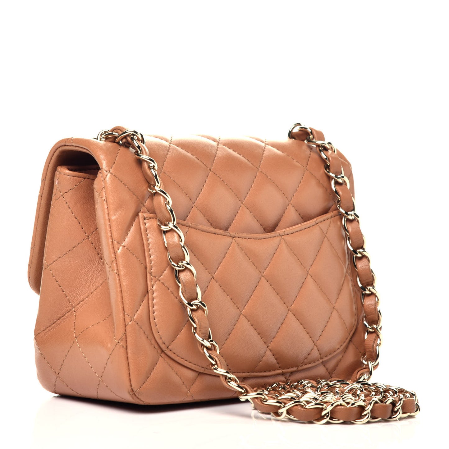 Lambskin Quilted Mini Square Flap Brown