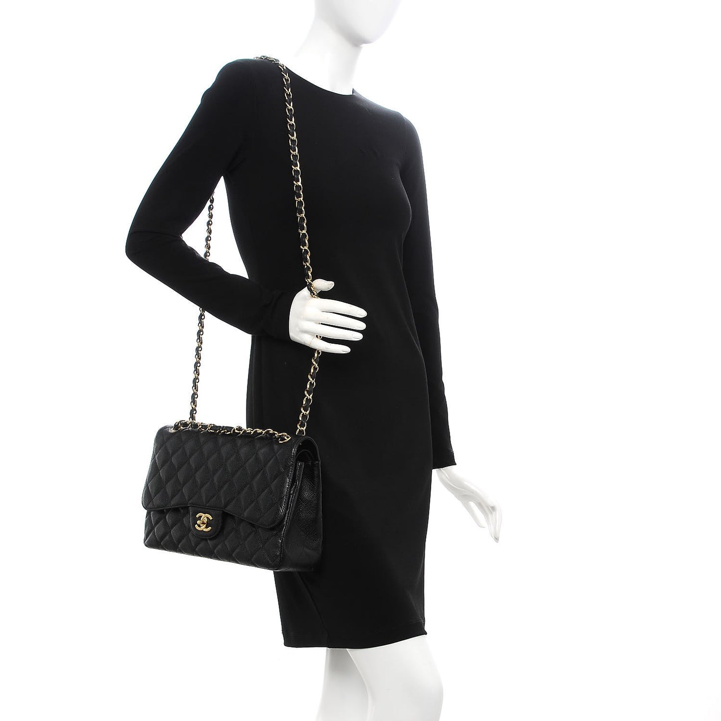 Caviar Quilted Jumbo Double Flap Black