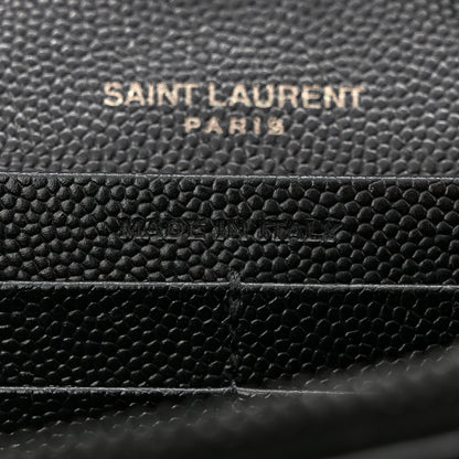 Saint Laurent Grain De Poudre Matelasse Chevron Monogram Monochrome Chain Wallet Black 8 of 11