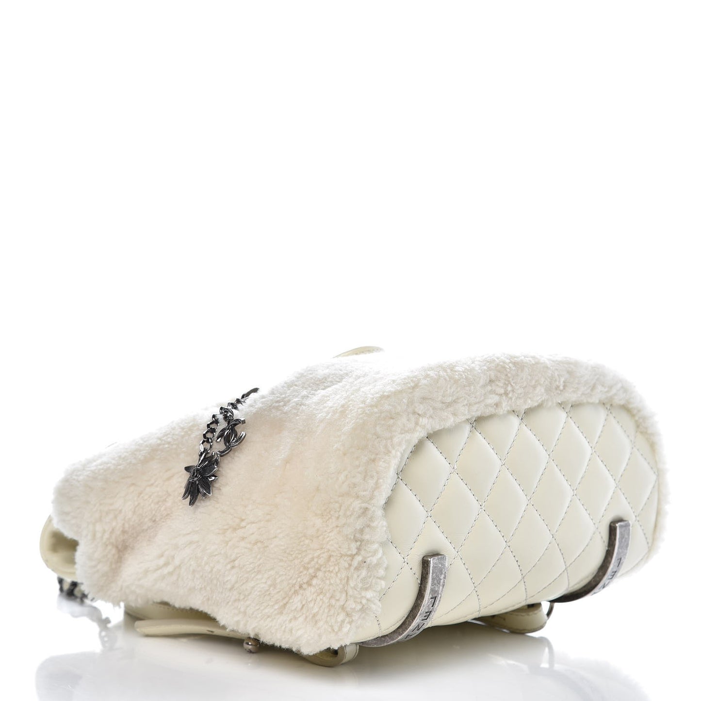 Glazed Calfskin Shearling Quilted Small Mountain Backpack Ivory
