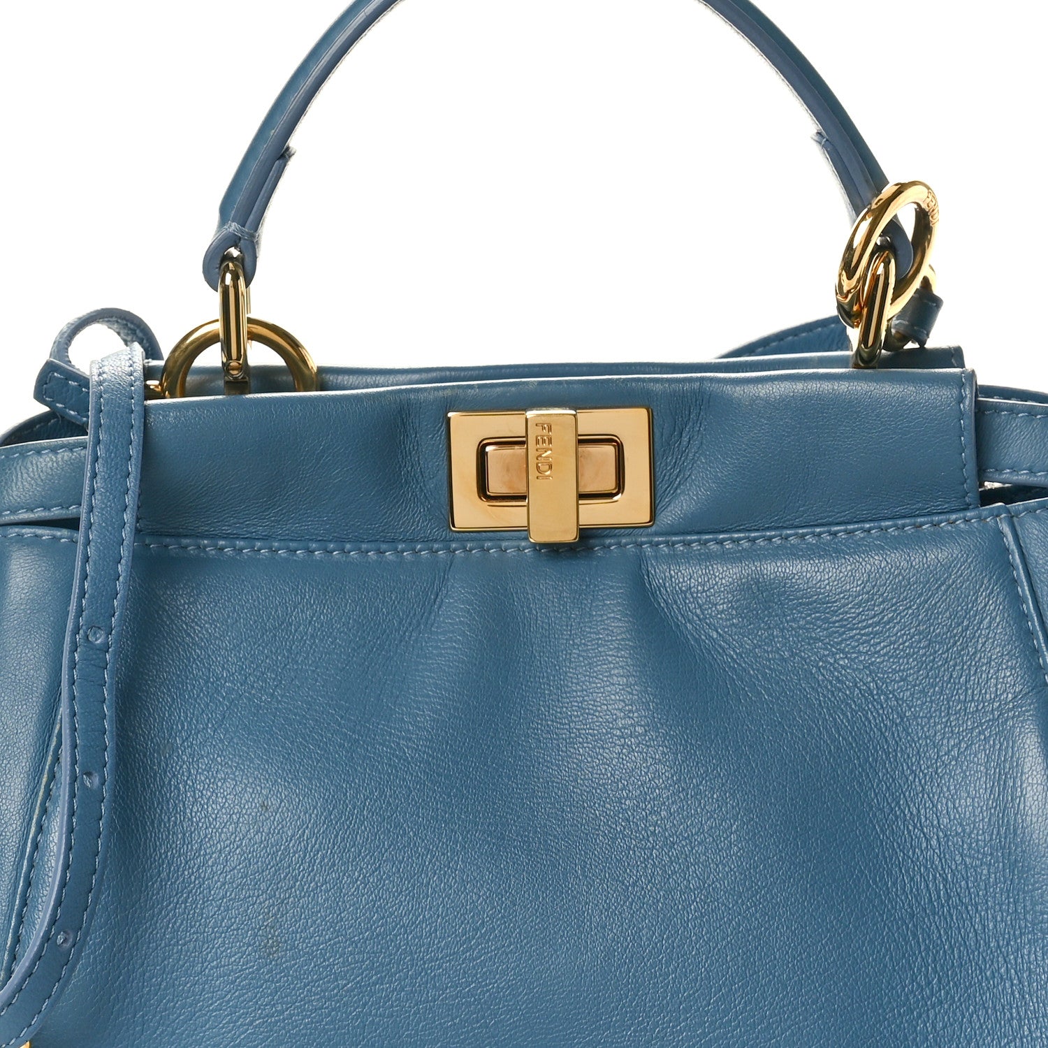 Fendi Nappa Mini Peekaboo Iconic Satchel Blue 7 of 14